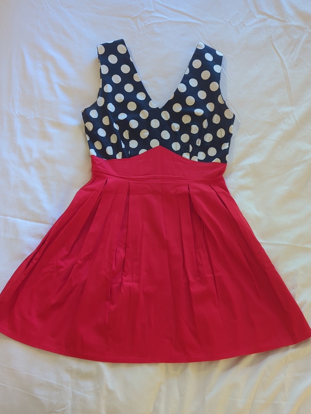 Summer Casual Polka Dot Navy & Red Fit-and-Flare Dress